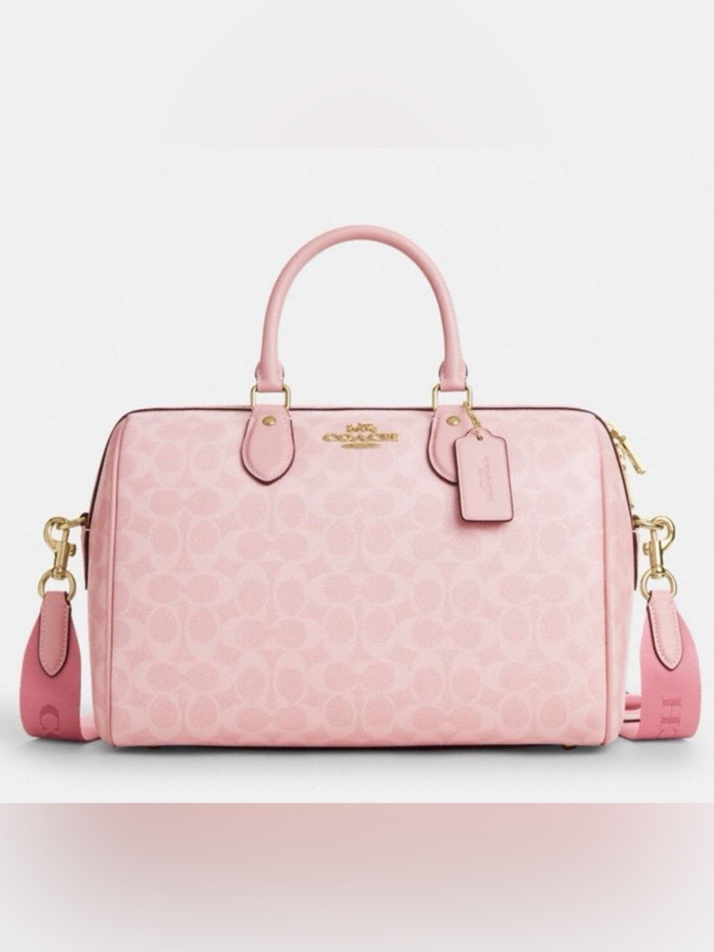NWT Coach Rowan Large Satchel Bag,  Signature Canvas Powder Pink